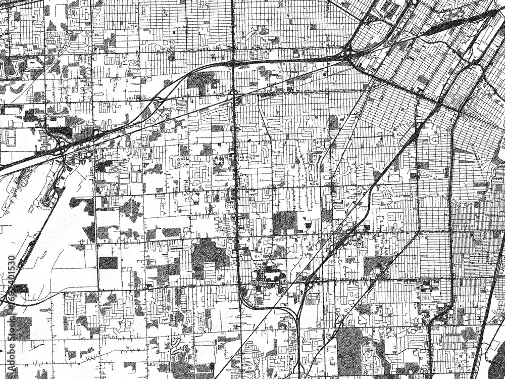 Naklejka premium Sketch-style city map of Taylor, Michigan, in monochrome black and white, perfect for wall art and editorial use.