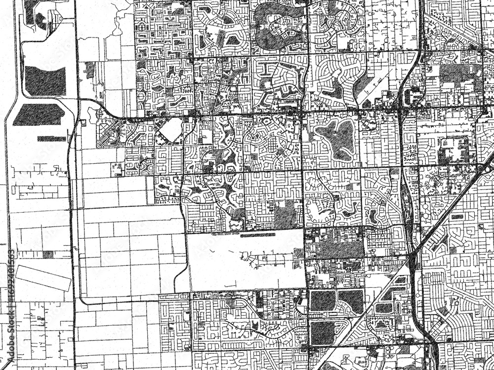 Obraz premium Sketch-style city map of The Hammocks, Florida, in monochrome black and white, perfect for wall art and editorial use.