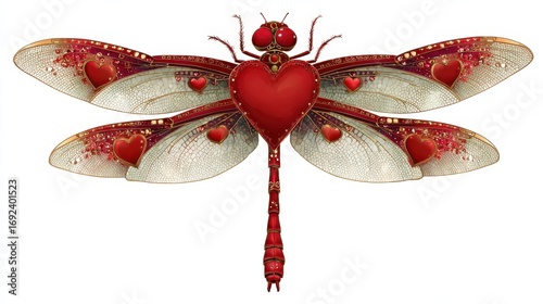 Dragonfly Heart. Original Hand-drawn Illustration of Heart-Shaped Dragonfly