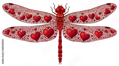 Dragonfly Heart Illustration: Red Hearts with Dragonfly Clip Art in Original Drawing