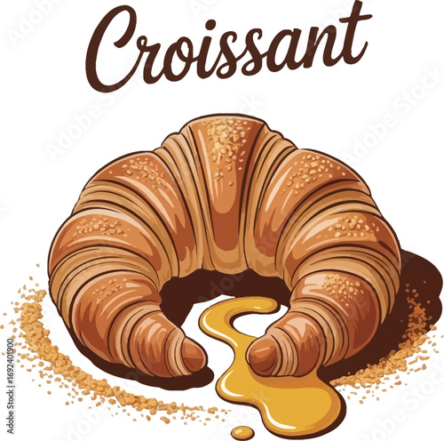 Delicious golden croissant with honey drizzle isolated on transparent background