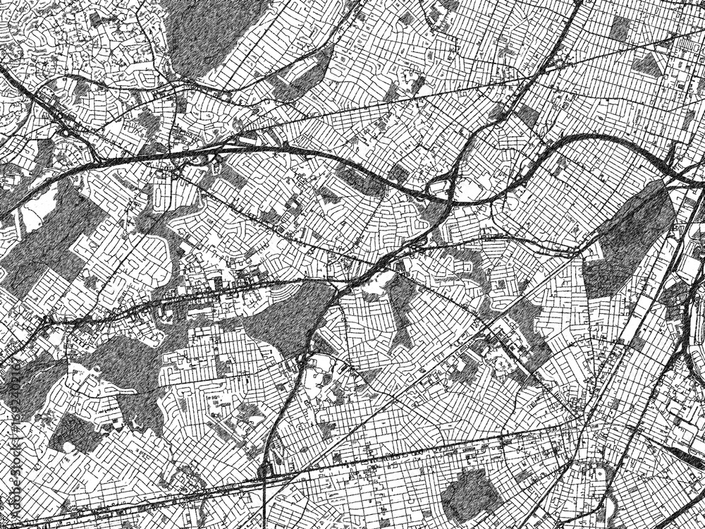 Obraz premium Detailed black and white map of Union, New jersey, designed in a sketch-style illustration for creative use.
