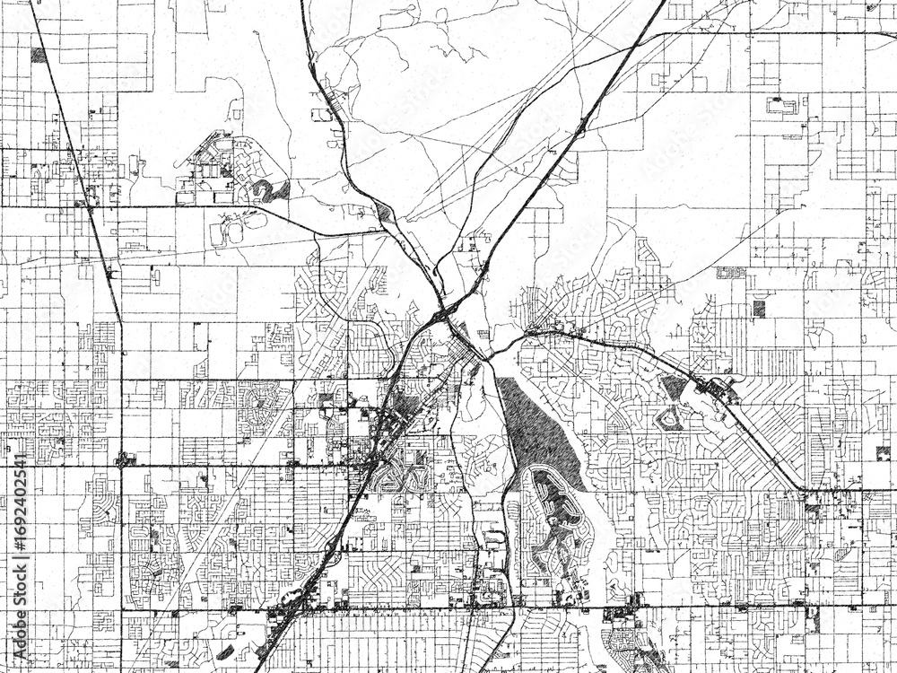 Obraz premium Detailed black and white map of Victorville, California, designed in a sketch-style illustration for creative use.