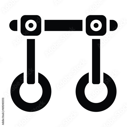Solid black silhouette of gymnastic rings. Minimal design for fitness, gymnastics, and training themes.