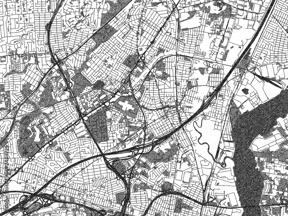 Obraz premium Sketch-style city map of Woodbridge New, Jersey, in monochrome black and white, perfect for wall art and editorial use.