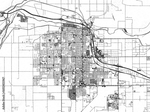 Poster-ready illustration map of Yuma, Arizona, in black and white hand-drawn style.