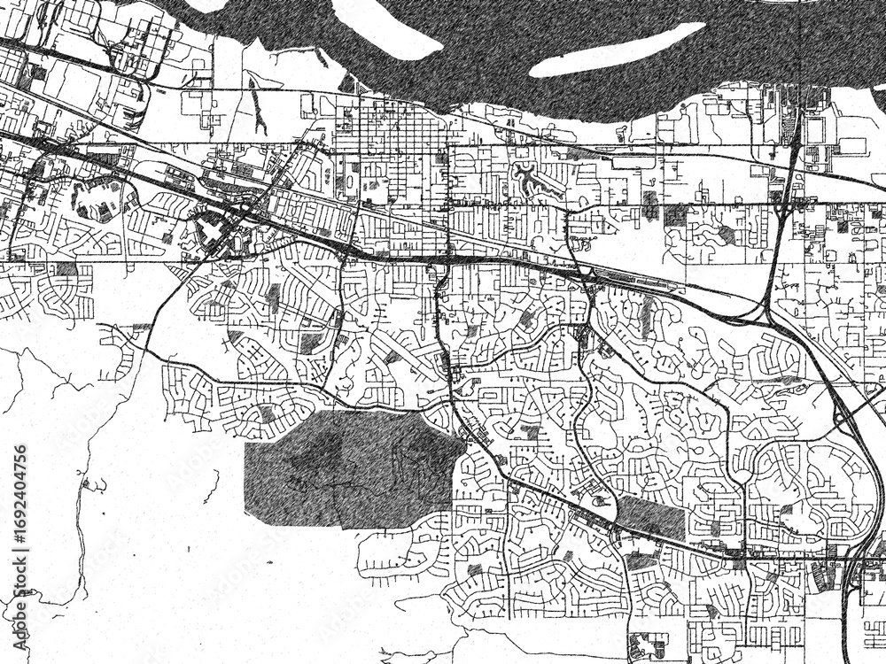 Fototapeta premium Black and white hand-drawn map of Antioch, California, designed as a decorative illustration.