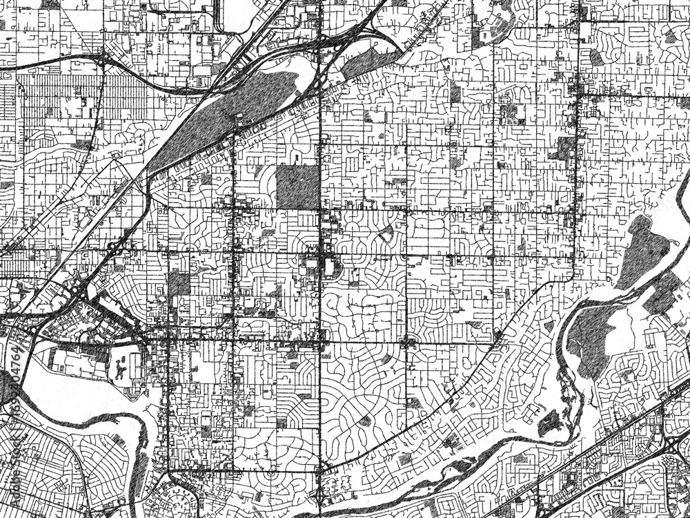 Naklejka premium Decorative map of Arden-Arcade, California, rendered in sketch-like monochrome, ideal for posters and travel projects.