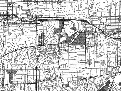 Papier peint Illustrated city map of Arcadia, California, in black and white, combining detailed grids with shaded textures