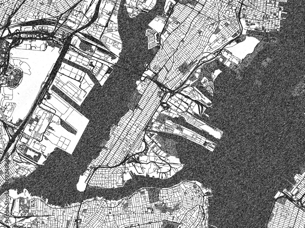 Obraz premium Minimal city map illustration of Bayonne, New_jersey, in hand-drawn style monochrome with strong gridlines and shaded areas.