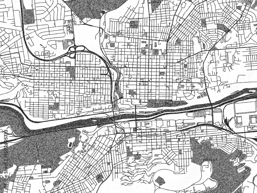 Naklejka premium Black and white city map of Bethlehem, Pennsylvania, illustrated with fine detail and sketch textures.
