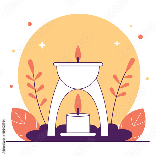 Stylized illustration of a decorative aroma diffuser with a warm candle glow, perfect for serene ambiance