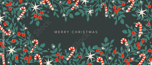Floral Christmas background with berries