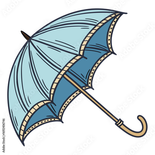 Charming light blue open umbrella illustration, perfect for a rainy day protection or decorative element