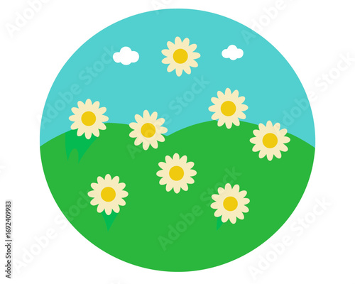 Circle Meadow with Daisies Vector Illustration
