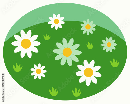 Circle Meadow with Daisies Vector Illustration
