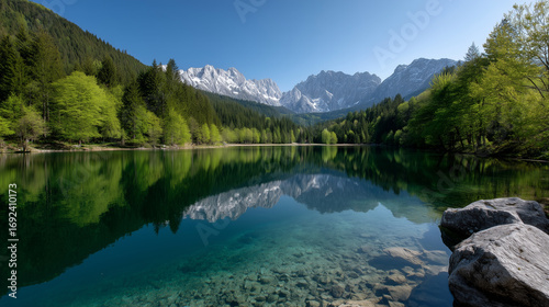 Wallpaper Mural Scenic Fusine Lake with Mangart Peak in spring Torontodigital.ca