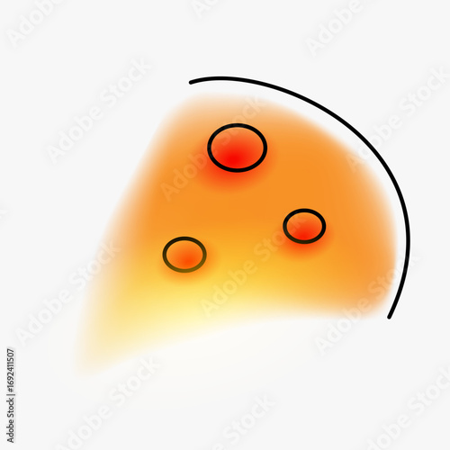 Pizza piece silhouette. Creative minimal fast food composition with gradient blurred and line elements. Modern abstract fashion vector illustration.