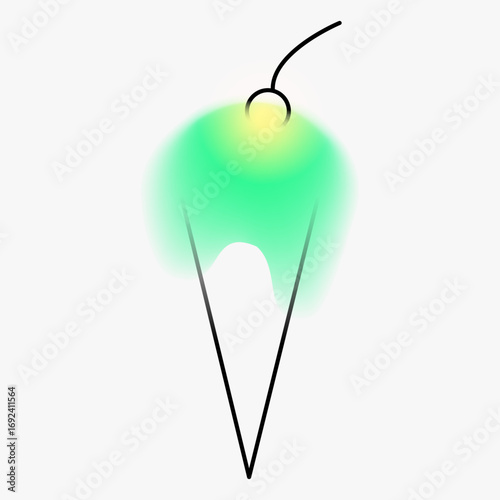 Ice cream cone and cherry silhouette. Creative minimal fast food composition with gradient blurred and line elements. Modern abstract fashion vector illustration.