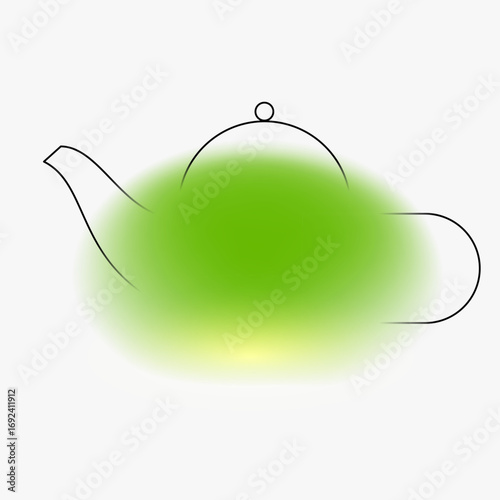 Silhouette kettle for tea or hot drink. Creative minimal composition with gradient blurred and line elements. Modern abstract fashion vector illustration.