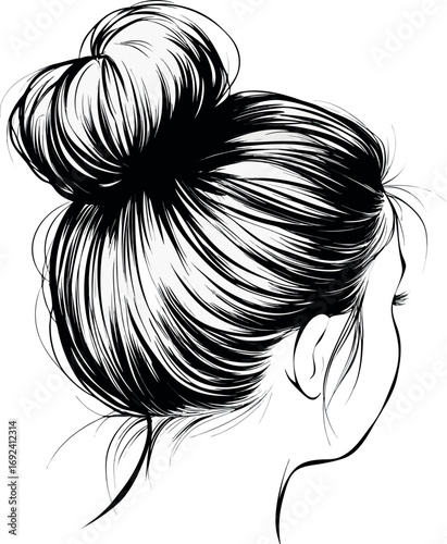 a woman with a bun in her hair eps on white background