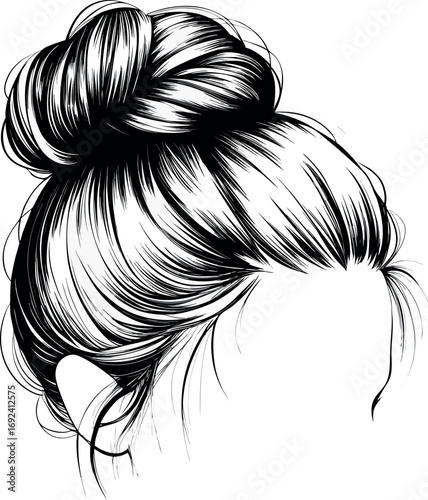 3d drawing of a woman with a bun in her hair eps on white background