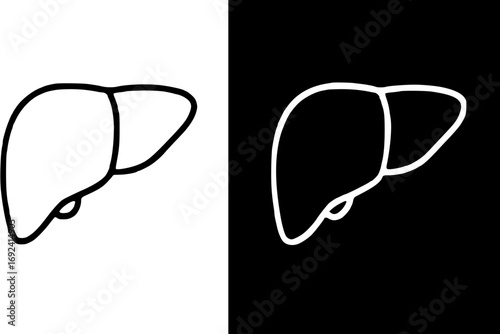 Liver icon in black and white, showing the organ's outline on contrasting backgrounds.