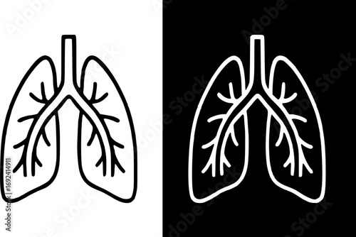 Simple black and white outline illustration of a pair of lungs.