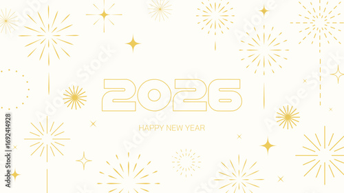 Outline geometric 2026 greeting card template horizontal. Christmas and New year celebration