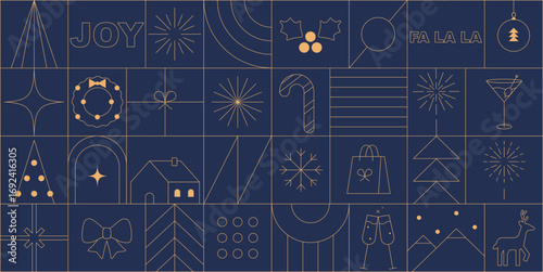 Christmas ornament. New year and Christmas Holiday line pattern. Royal dark blue background