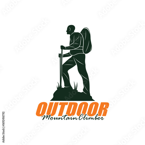 Mountain climber hiker silhouette, Hiker mountain climber adventure logo design vector template