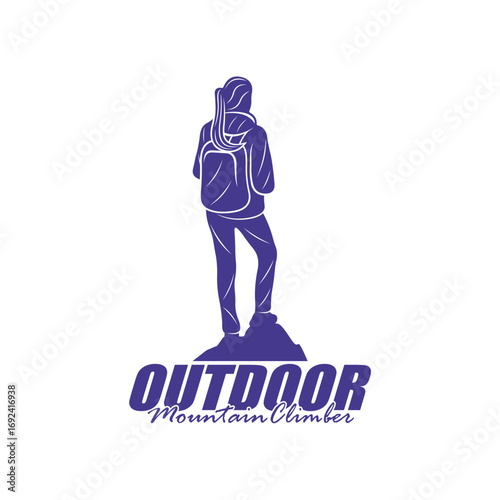 Mountain climber hiker silhouette, Hiker mountain climber adventure logo design vector template