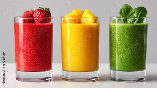 Colorful Fruit and Vegetable Smoothies - Healthy and Refreshing Drinks.