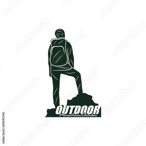 Mountain climber hiker silhouette, Hiker mountain climber adventure logo design vector template