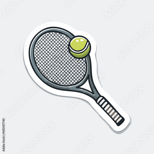 Illustration of a tennis racket with a tennis ball, perfect for sports-related designs.