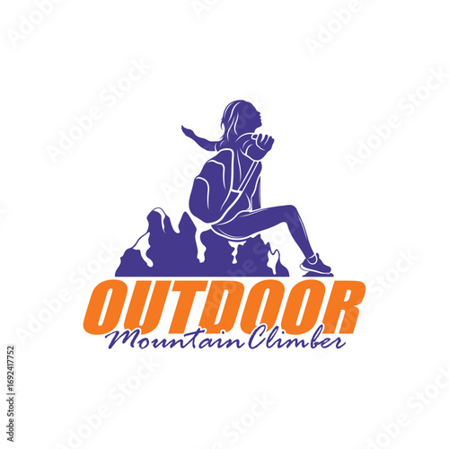 Mountain climber hiker silhouette, Hiker mountain climber adventure logo design vector template