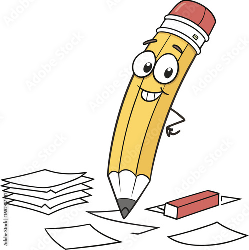 Yellow pencils with erasers are common school and office stationery tools used for writing and drawing