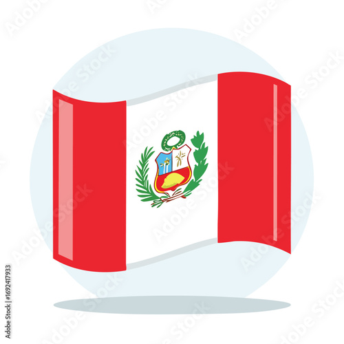 The flag of Peru, a vertical triband of red and white, with the coat of arms.