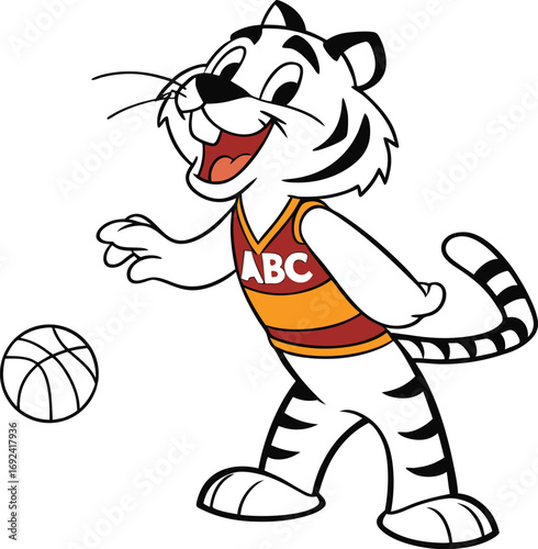 A funny vector illustration of a cartoon soccer player a lion and a tiger playing with a football in a comic art design