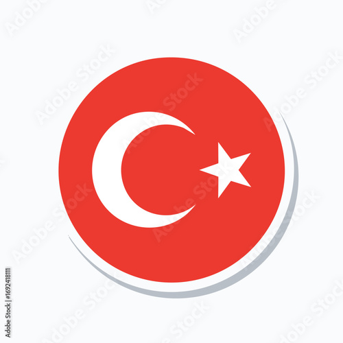 Circular sticker featuring the national flag of Turkey, showcasing a crescent moon and star.