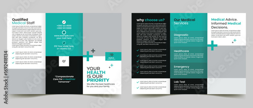 Medical healthcare trifold brochure template and medical service center