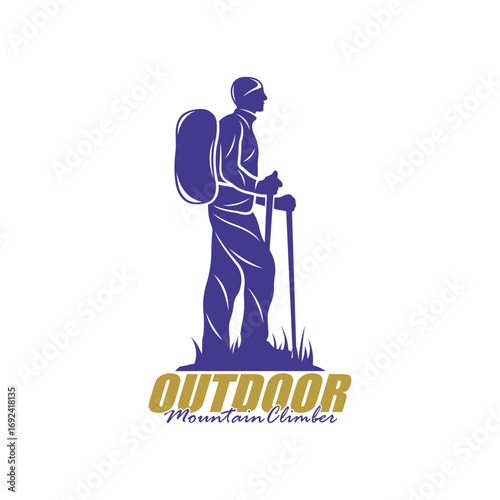 Mountain climber hiker silhouette, Hiker mountain climber adventure logo design vector template