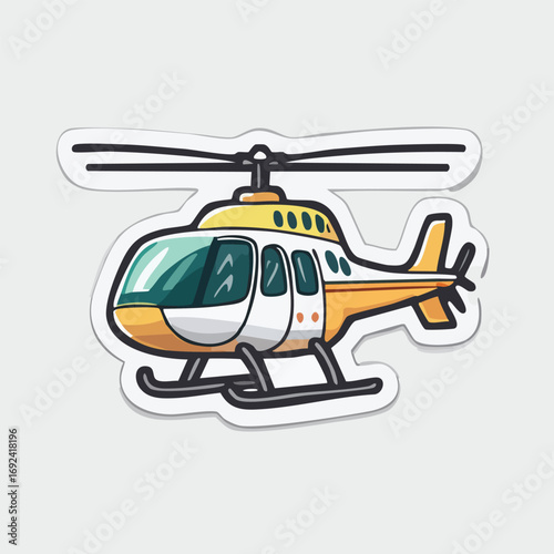 Cartoon illustration of a yellow and white helicopter with black details, perfect for stickers.