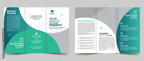 Medical healthcare trifold brochure template and medical service center