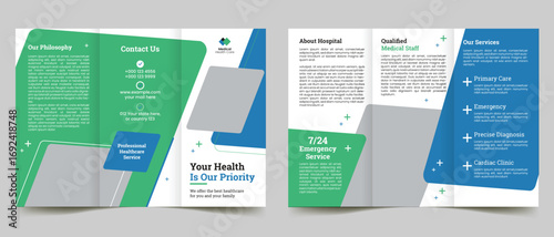 Medical healthcare trifold brochure template and medical service center