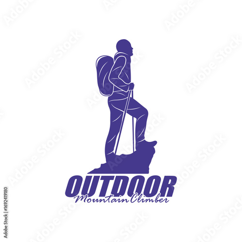 Mountain climber hiker silhouette, Hiker mountain climber adventure logo design vector template