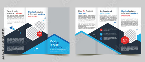 Medical healthcare trifold brochure template and medical service center