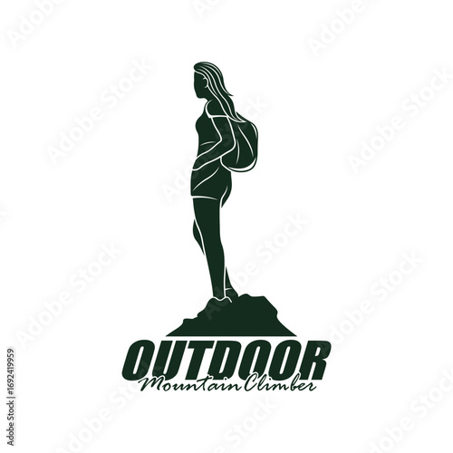 Mountain climber hiker silhouette, Hiker mountain climber adventure logo design vector template