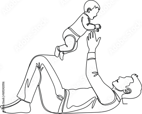 Joyful father tosses baby in the air, capturing a moment of pure happiness and connection.