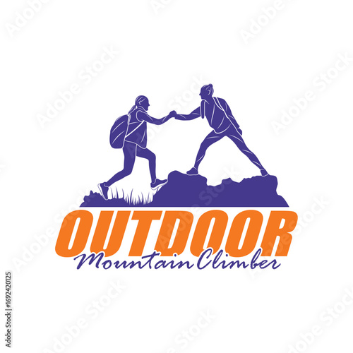 Mountain climber hiker silhouette, Hiker mountain climber adventure logo design vector template